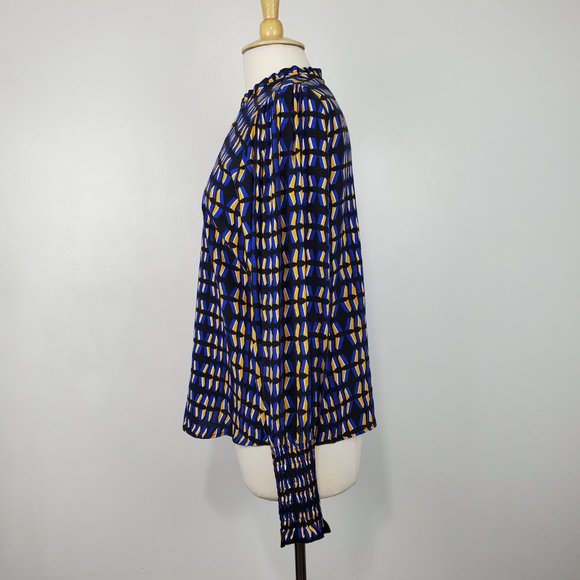 Rachel Zoe Contemporary Fit Geometric Print Ruffle Neck Top With Shirred Cuff M - Picture 5 of 11